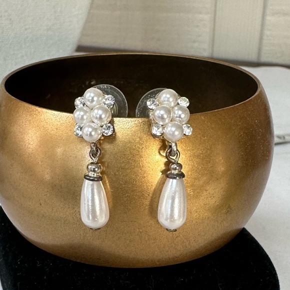 Dainty drop pear bead dangle earrings rhinestones - Picture 4 of 7